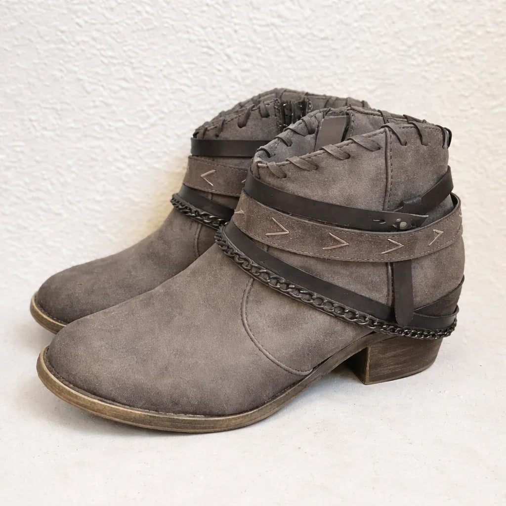 Jellypop Women's Western Textured Brown Ankle Booties - Gomix Brands Outlet